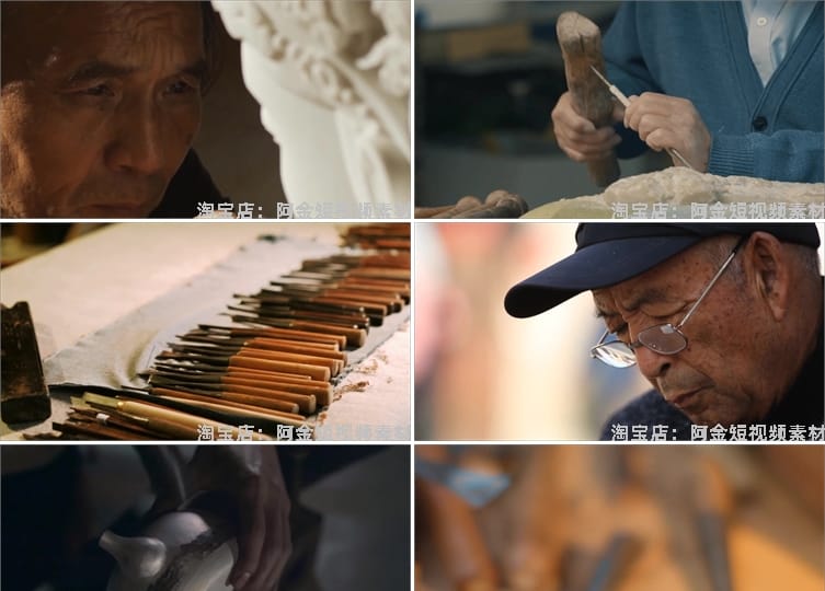 传统手工艺雕刻非遗木雕石雕匠人抖音视频自媒体高清实拍素材剪辑