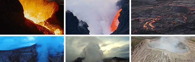 火山喷发岩浆飞溅冒烟雾火山口活火山坑爆发熔岩流动实拍视频素材