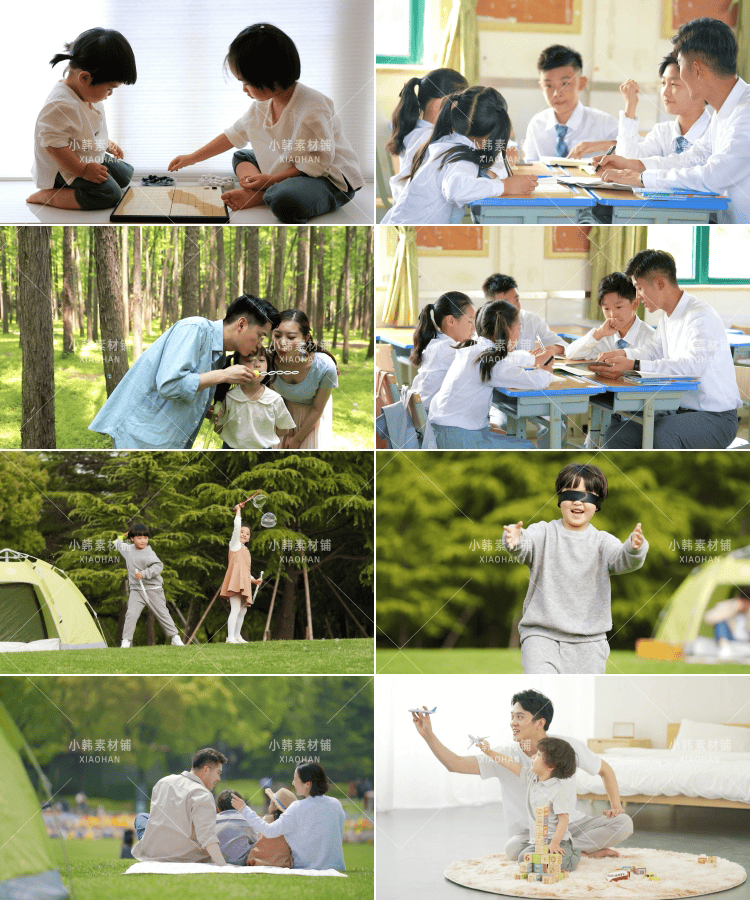 父母孩子儿童小孩亲子互动游戏玩耍学习高清无水印自媒体视频素材