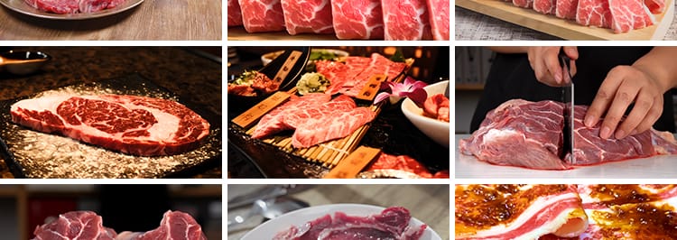 生鲜牛肉雪花肥牛卷新鲜生牛肉片切肉特写实拍剪辑高清短视频素材