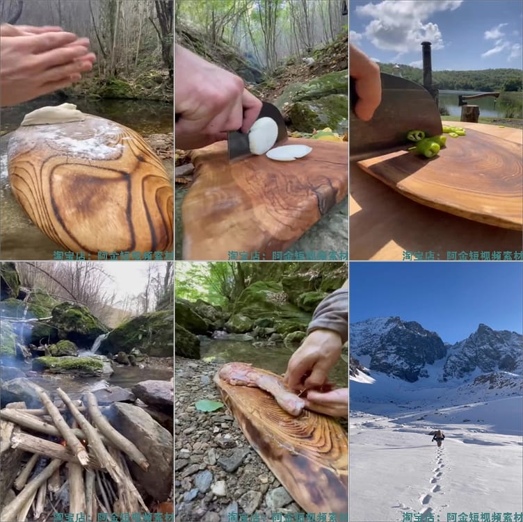 竖屏户外野外美食烹饪制作森林做菜国外高清解压视频小说推文素材