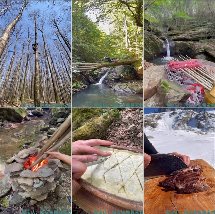 竖屏户外野外美食烹饪制作森林做菜国外高清解压视频小说推文素材