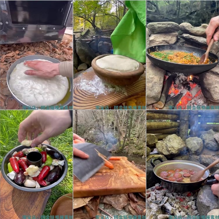 竖屏户外野外美食烹饪制作森林做菜国外高清解压视频小说推文素材