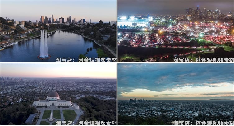 4K国外美国洛杉矶城市景点建筑风光航拍夜景车流风景素材高清视频