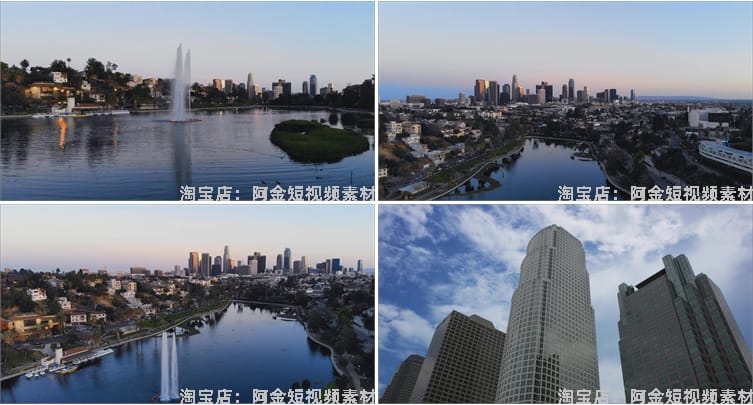 4K国外美国洛杉矶城市景点建筑风光航拍夜景车流风景素材高清视频