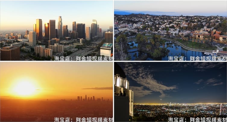 4K国外美国洛杉矶城市景点建筑风光航拍夜景车流风景素材高清视频