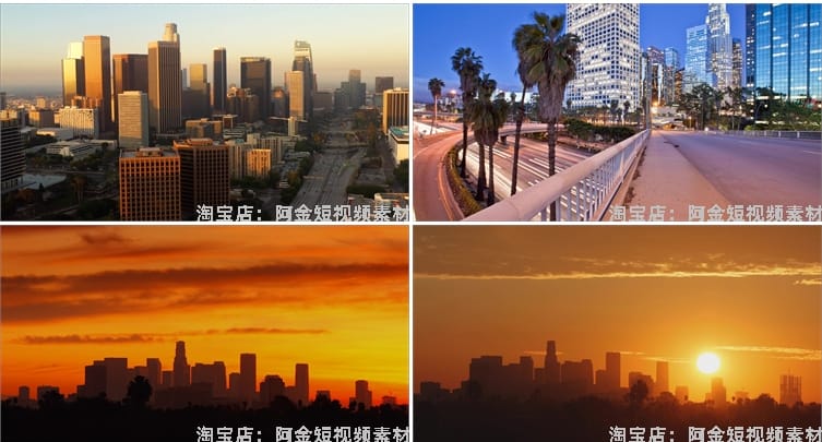 4K国外美国洛杉矶城市景点建筑风光航拍夜景车流风景素材高清视频