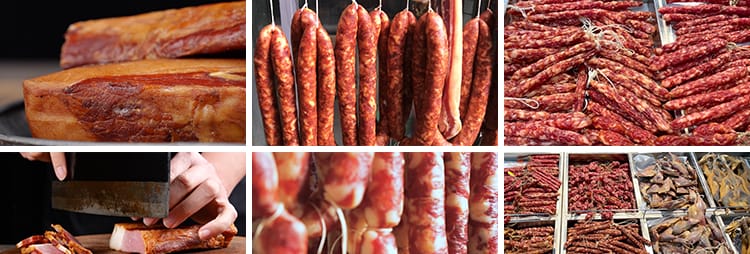 腊肉火腿腊肠灌肠烟熏香肠民间传统美食腌制晾晒实拍高清视频素材