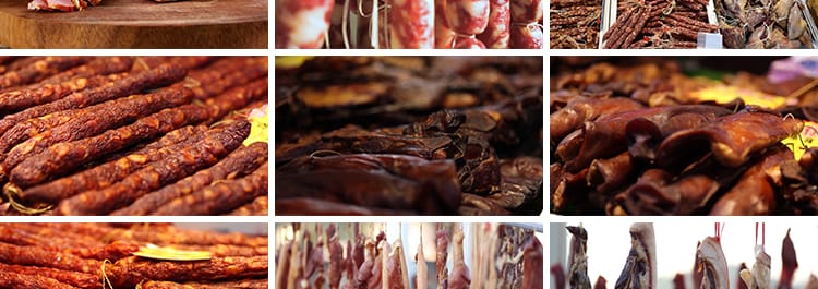 腊肉火腿腊肠灌肠烟熏香肠民间传统美食腌制晾晒实拍高清视频素材