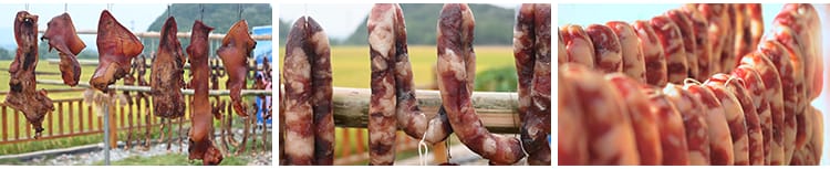 腊肉火腿腊肠灌肠烟熏香肠民间传统美食腌制晾晒实拍高清视频素材