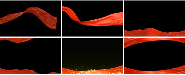 红绸丝带飘带飞舞飘动透明底格式MOV带通道红色动画元素视频素材