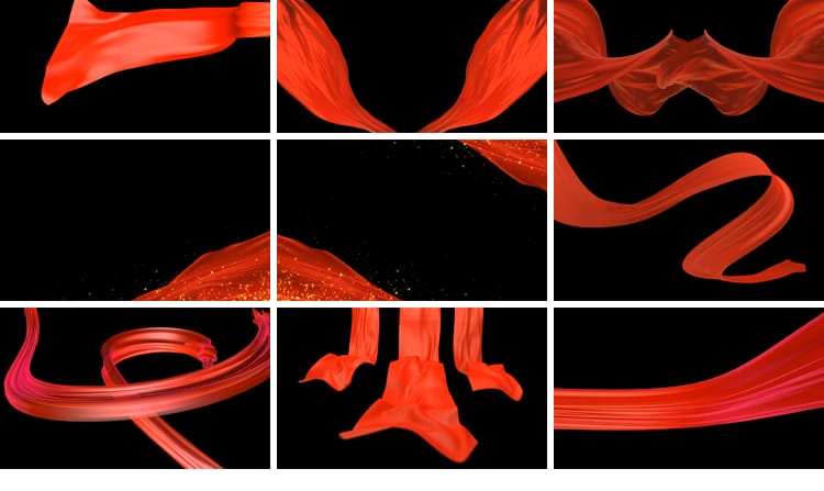 红绸丝带飘带飞舞飘动透明底格式MOV带通道红色动画元素视频素材