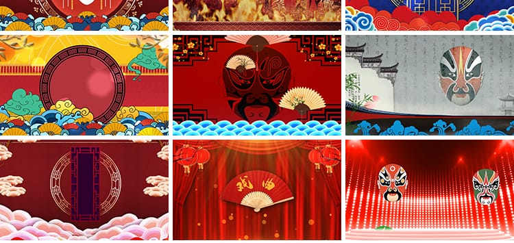 中国风京剧脸谱古典梨园戏曲川剧戏国潮舞台晚会LED背景视频素材