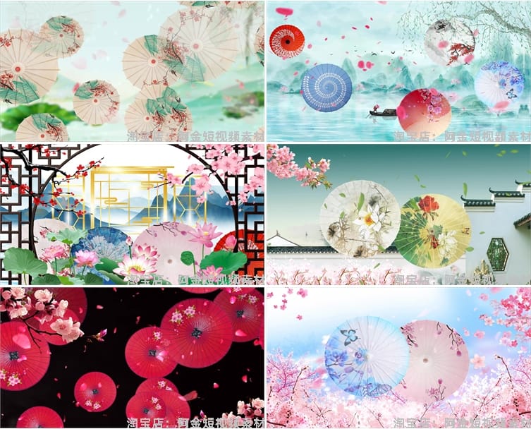 油纸伞古风国风国潮水墨舞台抖音绿幕动态直播间led背景视频素材