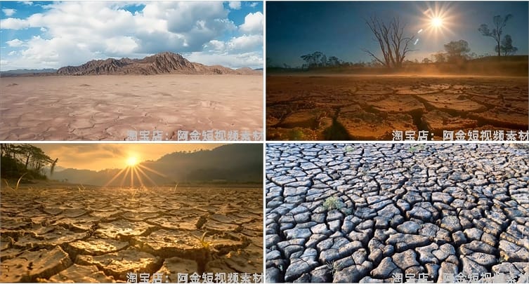 干旱干枯旱灾土地裂纹灾害气候抖音短视频自媒体高清实拍素材剪辑