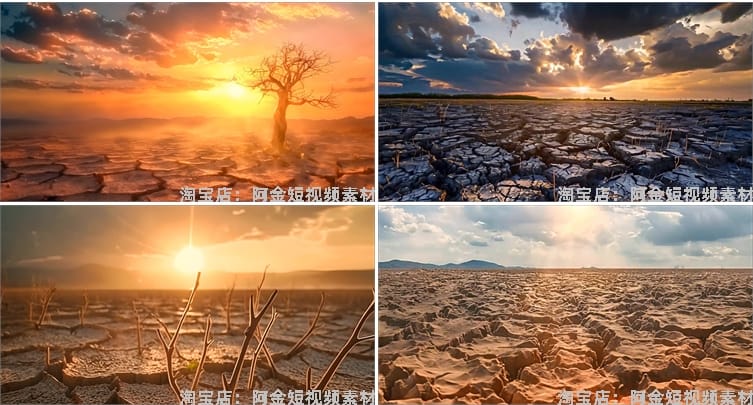干旱干枯旱灾土地裂纹灾害气候抖音短视频自媒体高清实拍素材剪辑