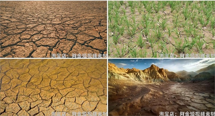 干旱干枯旱灾土地裂纹灾害气候抖音短视频自媒体高清实拍素材剪辑