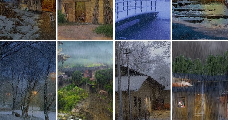 竖版竖屏唯美下雨雪景清新自然风景治愈系美景色直播背景视频素材