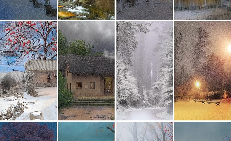 竖版竖屏唯美下雨雪景清新自然风景治愈系美景色直播背景视频素材