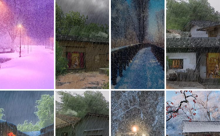 竖版竖屏唯美下雨雪景清新自然风景治愈系美景色直播背景视频素材
