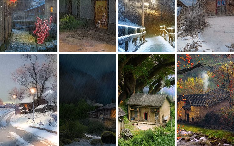 竖版竖屏唯美下雨雪景清新自然风景治愈系美景色直播背景视频素材