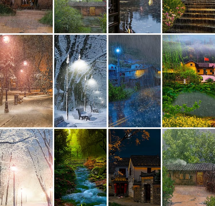 竖版竖屏唯美下雨雪景清新自然风景治愈系美景色直播背景视频素材