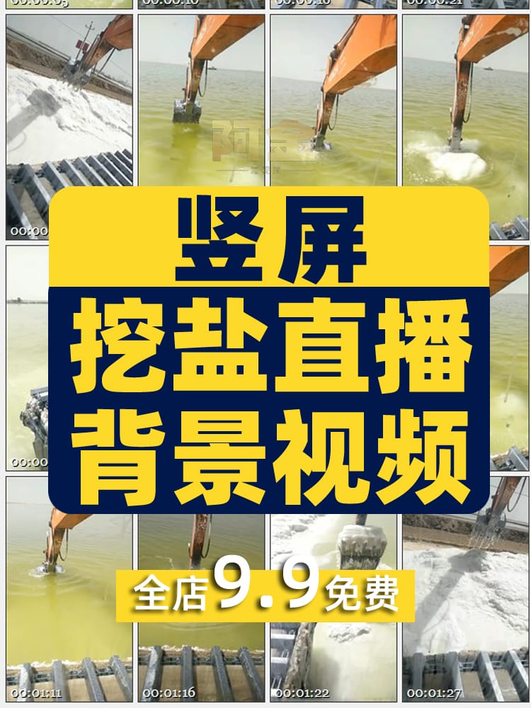 抖音卡直播广场挖掘机挖盐淘盐盐海半无人直播拉停留背景视频素材