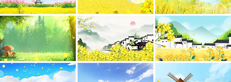 唯美春天油菜花地金色花海田园风景花田水墨LED背景动态视频素材