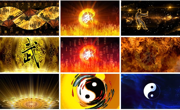水墨中国风武术功夫太极南拳北腿少林大屏幕舞台动态背景视频素材