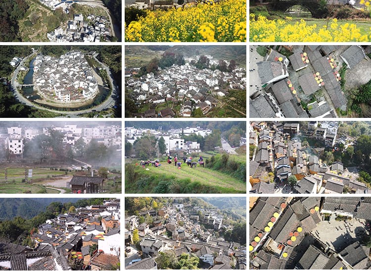 江西婺源篁岭古建筑村落夜景乡村旅游农田古村落航拍风光视频素材