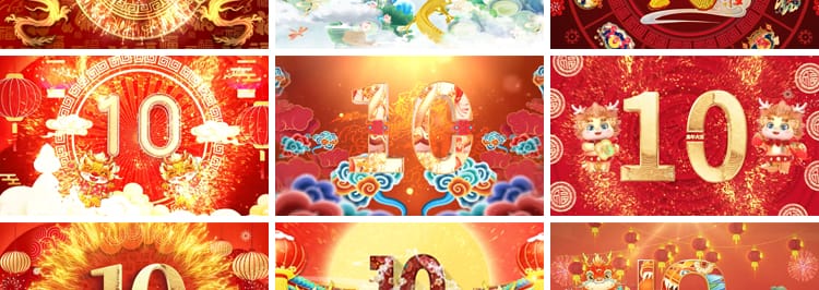 2024龙年中国风国潮新年跨年倒计时元旦除夕开场LED背景视频素材