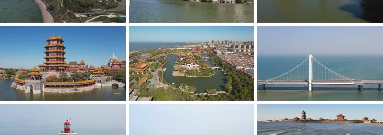 烟台灯塔蓬莱阁三仙台风光旅游风景点城市风光八仙过海短视频素材