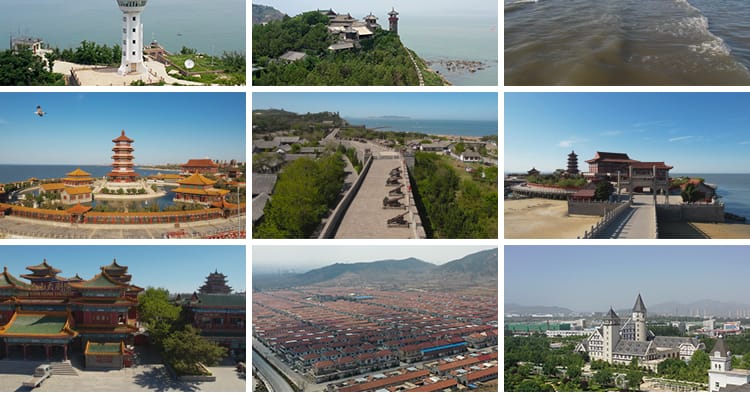 烟台灯塔蓬莱阁三仙台风光旅游风景点城市风光八仙过海短视频素材