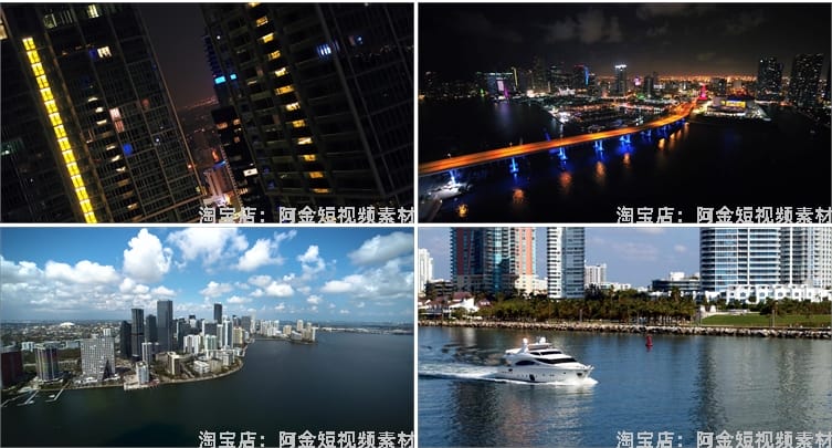 美国迈阿密国外城市建筑风光夜景航拍风景素材高清旅游自然短视频
