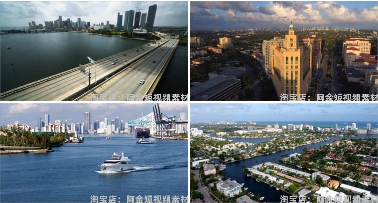 美国迈阿密国外城市建筑风光夜景航拍风景素材高清旅游自然短视频