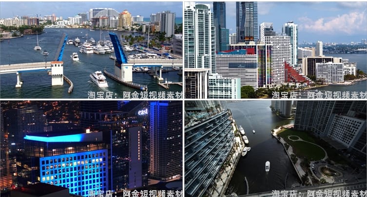 美国迈阿密国外城市建筑风光夜景航拍风景素材高清旅游自然短视频