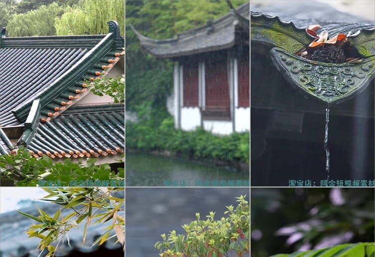 唯美意境古风雨天屋檐水滴视频高清竖屏风景自媒体短视频剪辑素材