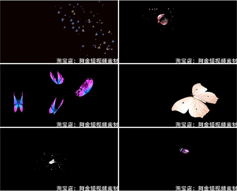 发光蝴蝶飞舞拖尾粒子特效通道绿幕动态直播间led背景视频素材