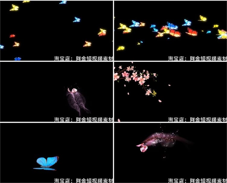 发光蝴蝶飞舞拖尾粒子特效通道绿幕动态直播间led背景视频素材