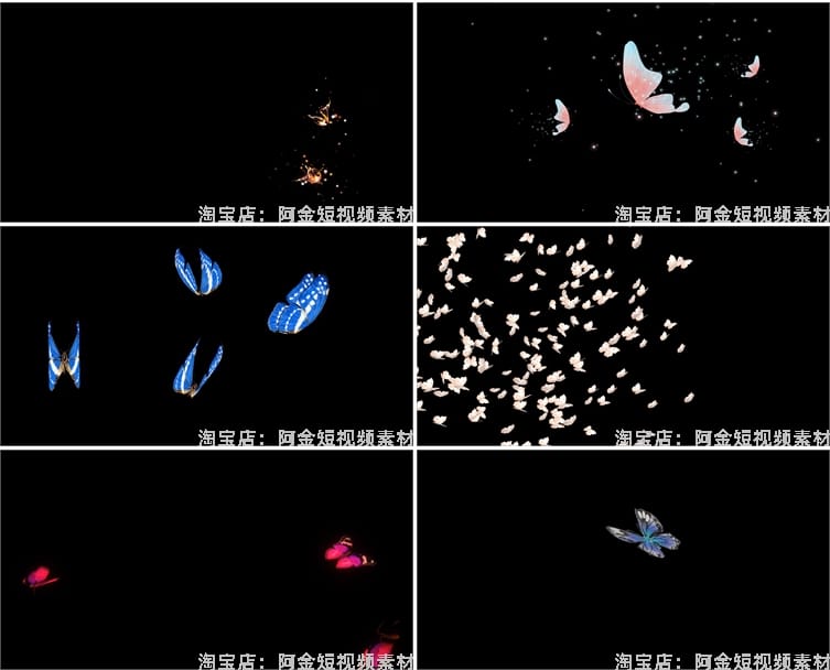 发光蝴蝶飞舞拖尾粒子特效通道绿幕动态直播间led背景视频素材