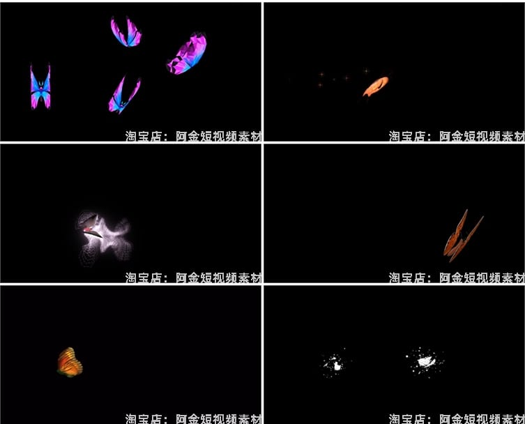发光蝴蝶飞舞拖尾粒子特效通道绿幕动态直播间led背景视频素材