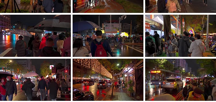 台湾台北城市走拍夜景白天漫步街道人流车流街拍视角街景视频素材