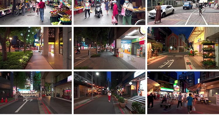 台湾台北城市走拍夜景白天漫步街道人流车流街拍视角街景视频素材