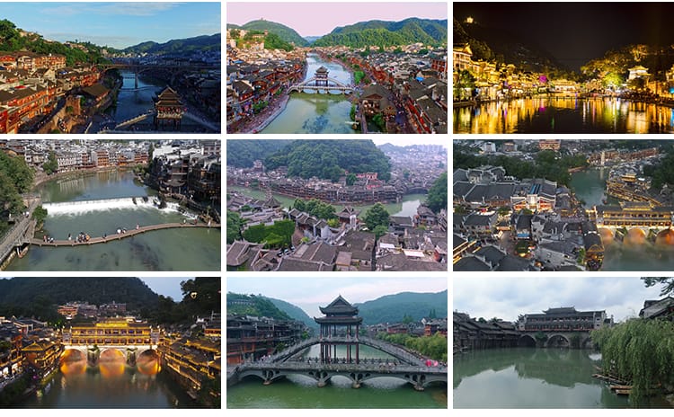 湖南湘西凤凰古城旅游景点古镇古建筑风光风景航拍宣传片视频素材