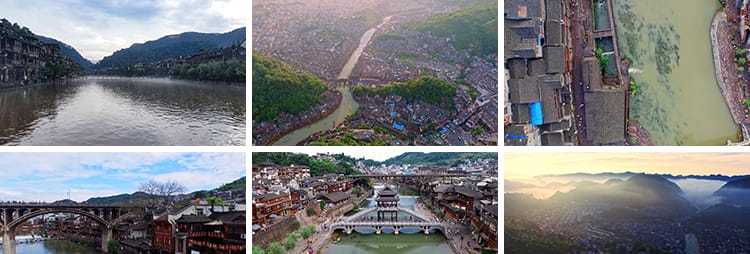 湖南湘西凤凰古城旅游景点古镇古建筑风光风景航拍宣传片视频素材