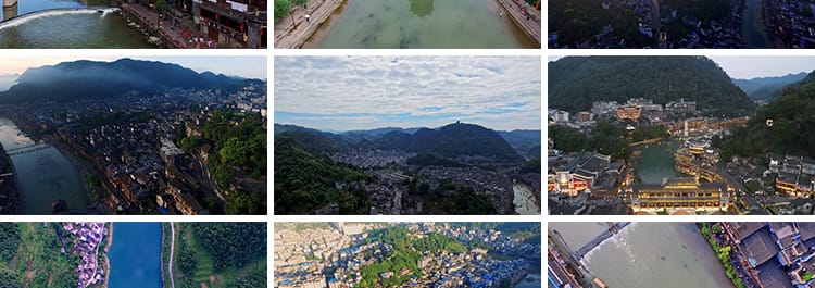 湖南湘西凤凰古城旅游景点古镇古建筑风光风景航拍宣传片视频素材