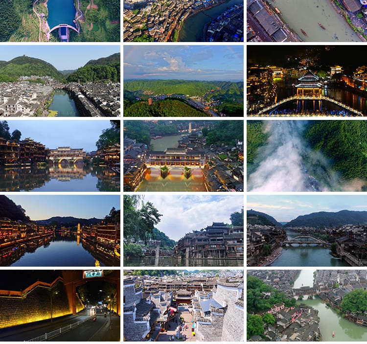 湖南湘西凤凰古城旅游景点古镇古建筑风光风景航拍宣传片视频素材