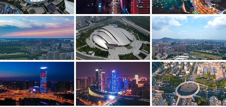 安徽合肥城市航拍延时建筑夜景广电中心地标风光大剧院短视频素材