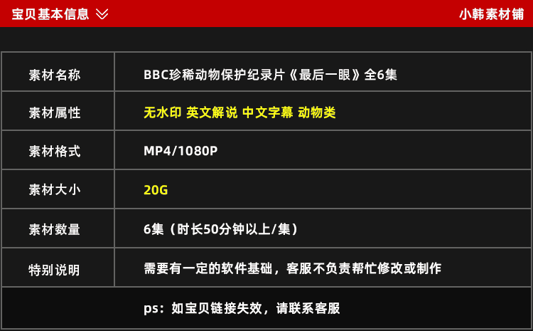 BBC珍稀动物保护纪录片最后一眼全6集中视频自媒体解说视频素材