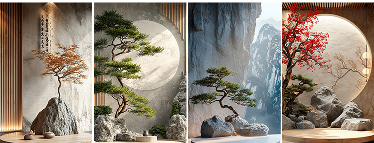 中国风复古文艺禅意室内中式古典动态视频绿幕直播间背景图片素材